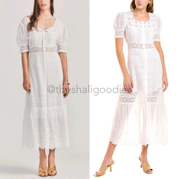 LOVESHACKFANCY Helena Dress White Eyelet Embroidered Midi - Picture 1 of 10